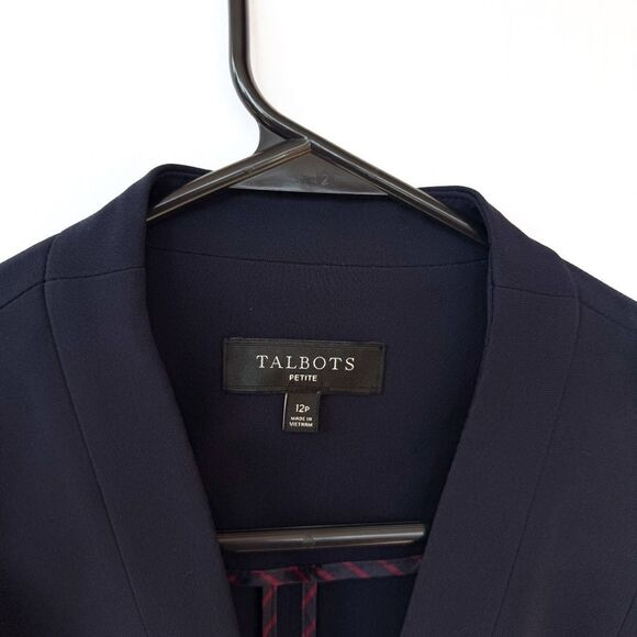 Talbots Navy Blue Fitted Blazer Straight Leg Pants Two Piece Pantsuit 12 Petite - Picture 3 of 14